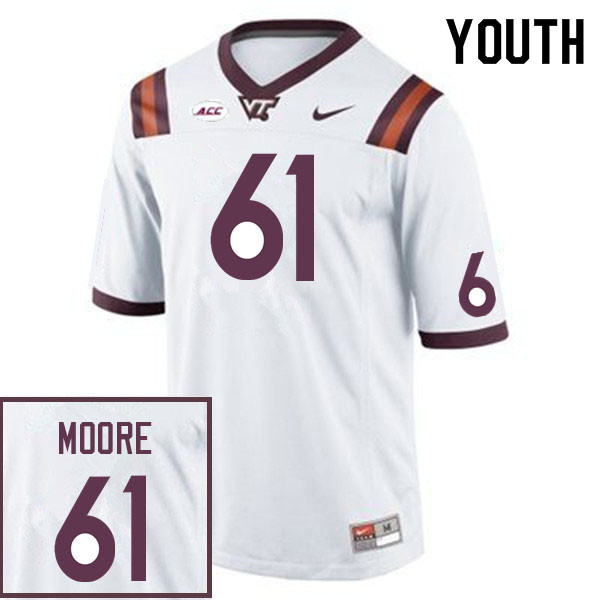 Youth #61 Braelin Moore Virginia Tech Hokies College Football Jerseys Sale-White - Click Image to Close